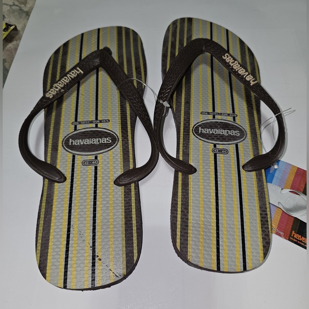 Stanley Brown and Yellow Striped Flip Flops